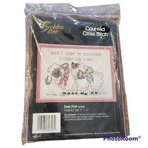 Golden Bee Vintage 1988 "Ewe First” Counted Cross Stitch Kit w/ Frame 7” x 5”